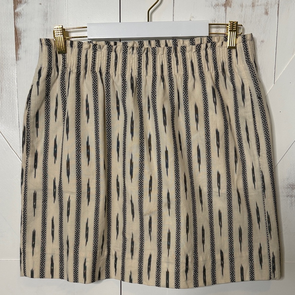 J Crew Cream Black Ikat Sidewalk Paperbag Waist Mini Skirt